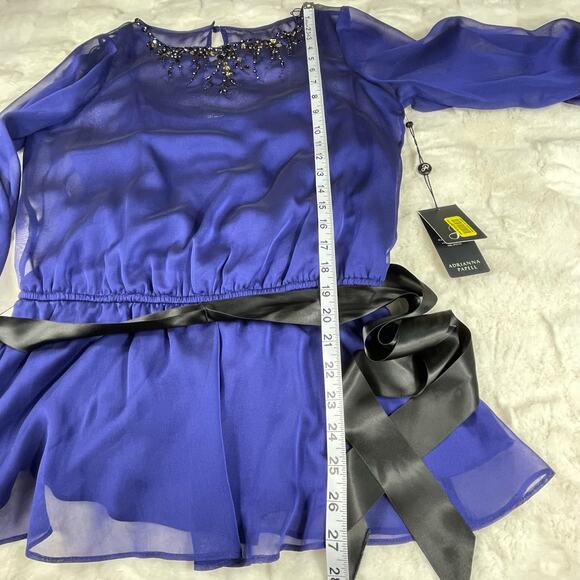 š„NWT ($120) Adrianna Papell Beaded Bishop Sleeve Sheer Chiffon Feminine Blouse - Picture 15 of 16